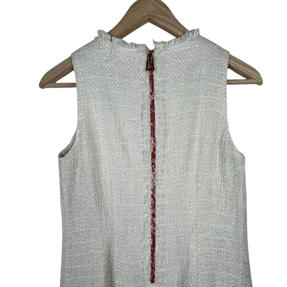 Sail To Stable Tweed Sleeveless Mini Dress Sz 0 Cream Raw Hem Neck Glam-Chic - Picture 4 of 11